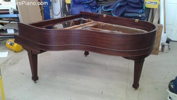 The case of 6-3 Stieff 28334 grand piano after refinishing in hand rubbed lacquer